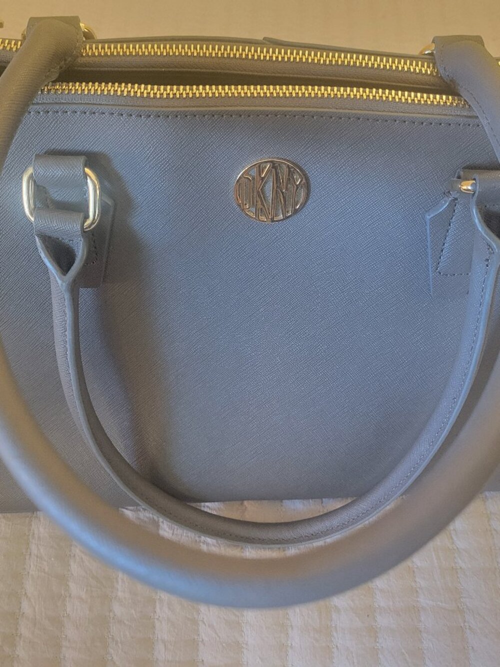 DKNY Steel Blue Leather Satchel – Rolled Handles - Never Used